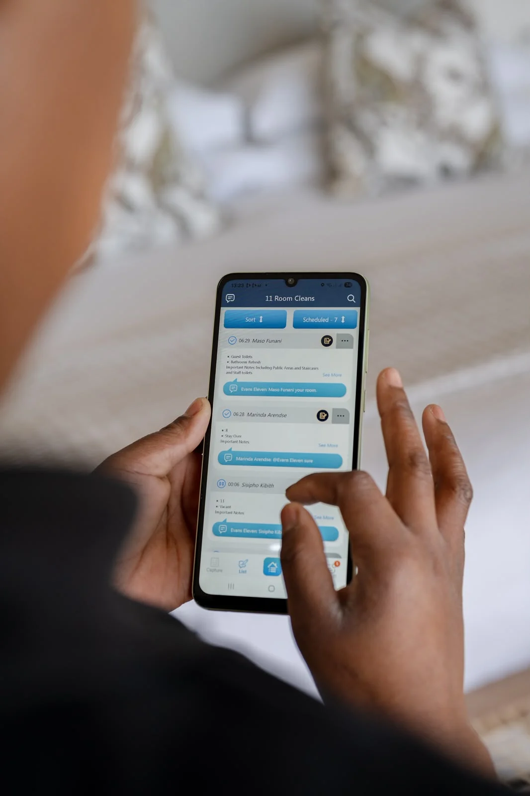 Keeper app showing scheduled room cleans at Eleven Hotel